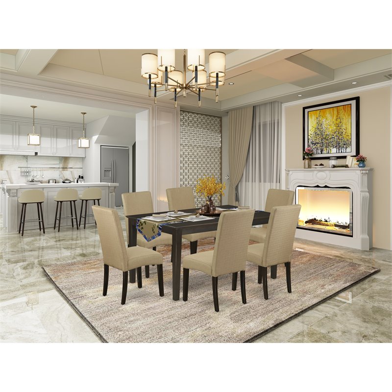 Pemberly Row 7-Piece Dining Table Set with Rectangular Table in Cappuccino