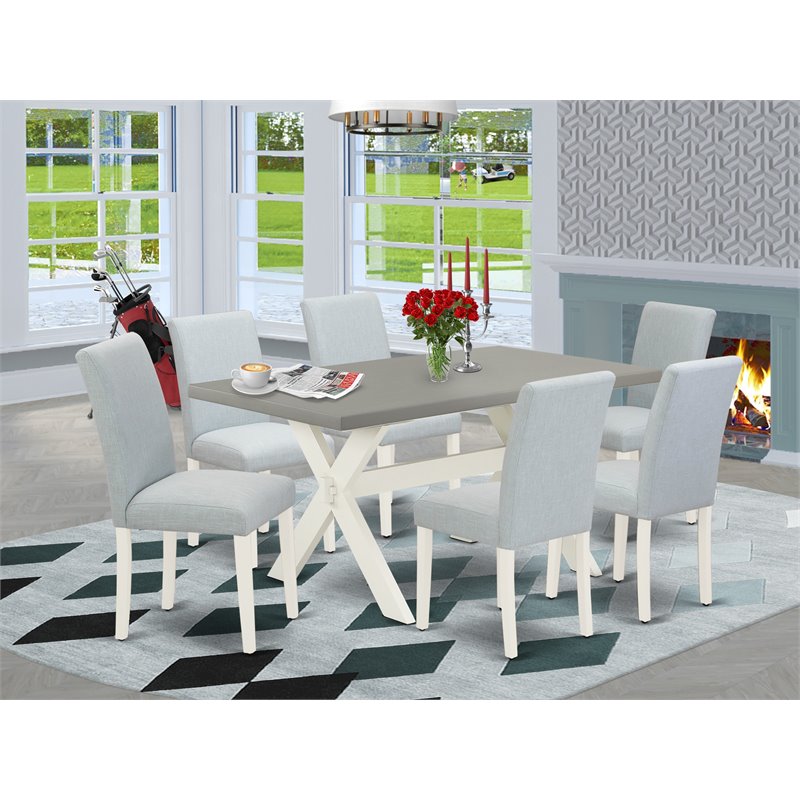 Pemberly Row 7-Piece Wood Kitchen Dining Set in Linen White and Baby Blue