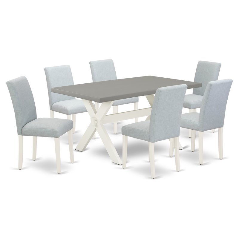 Pemberly Row 7-Piece Wood Kitchen Dining Set in Linen White and Baby Blue