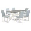 Pemberly Row 7-Piece Wood Kitchen Dining Set in Linen White and Baby Blue