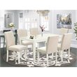 Pemberly Row Capri 7-Piece Linen White Dining Set with Fabric Seat