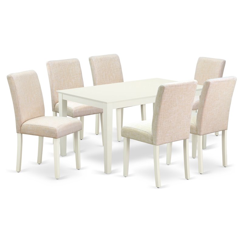Pemberly Row Capri 7-Piece Linen White Dining Set with Fabric Seat