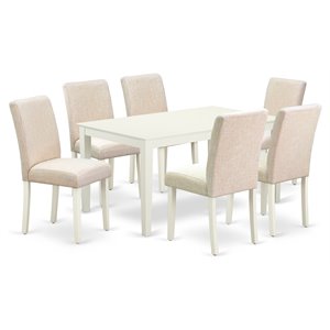 Pemberly Row Capri 7-Piece Linen White Dining Set with Fabric Seat