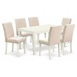 Pemberly Row Capri 7-Piece Linen White Dining Set with Fabric Seat