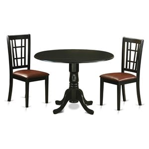 Pemberly Row Dublin 3-Piece Black Dining Set with Round Pedestal Table