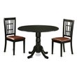 Pemberly Row Dublin 3-Piece Black Dining Set with Round Pedestal Table