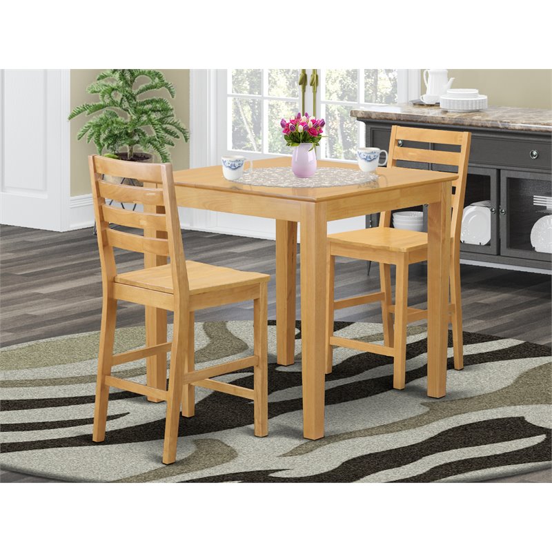 Pemberly Row 3-Piece Counter Height Dining Set in Solid Wood Oak Finish