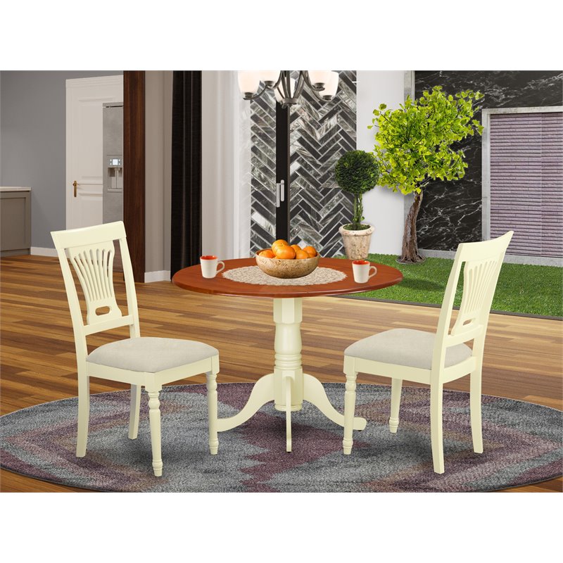 Pemberly Row Dublin 3-Piece Kitchen Table Set in Buttermilk and Cherry Finish