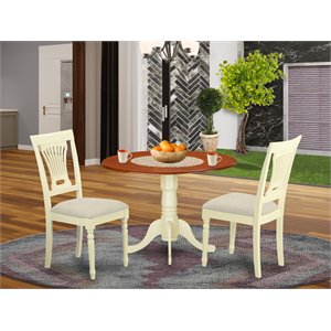 Pemberly Row Dublin 3-Piece Kitchen Table Set in Buttermilk and Cherry Finish