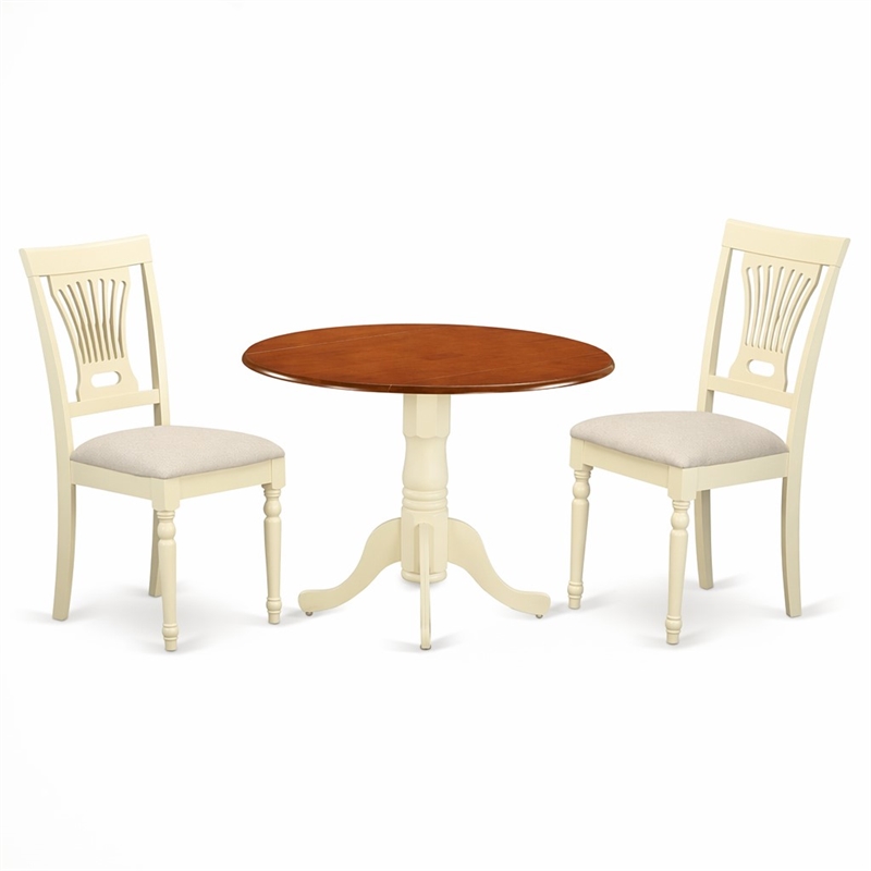 Pemberly Row Dublin 3-Piece Kitchen Table Set in Buttermilk and Cherry Finish