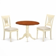 Pemberly Row Dublin 3-Piece Kitchen Table Set in Buttermilk and Cherry Finish