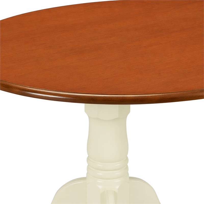 Pemberly Row Dublin 3-Piece Kitchen Table Set in Buttermilk and Cherry Finish