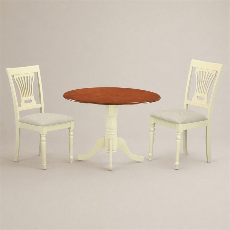 Pemberly Row Dublin 3-Piece Kitchen Table Set in Buttermilk and Cherry Finish