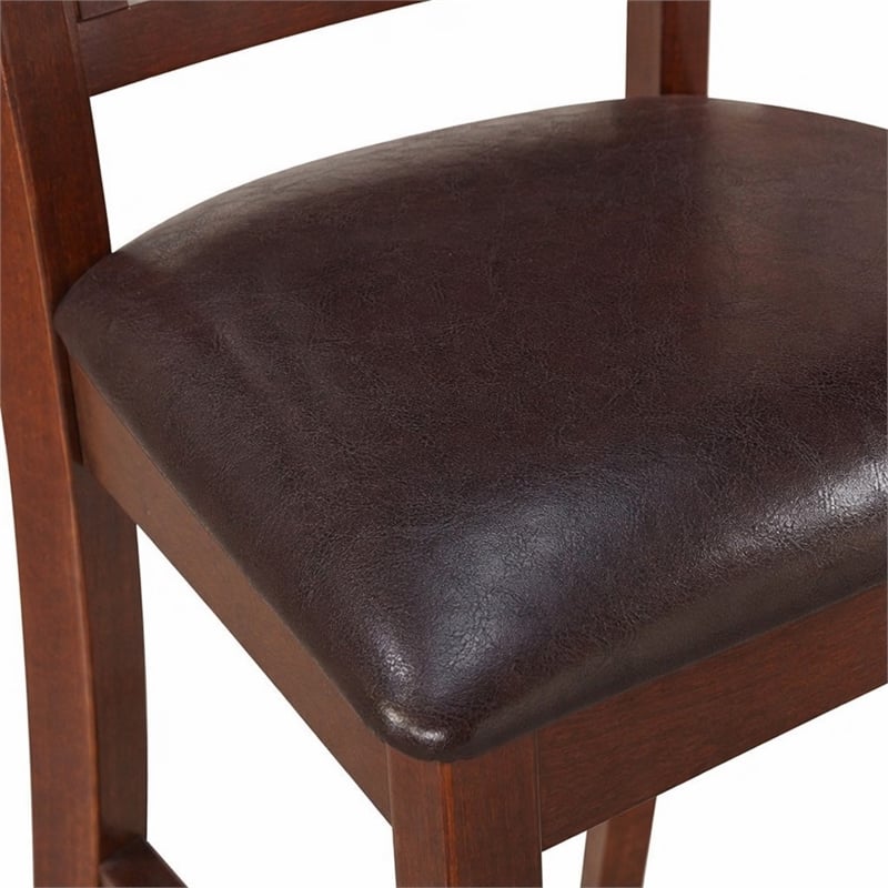 Pemberly Row Buckland Leather Counter Height Stool Set in Mahogany Finish