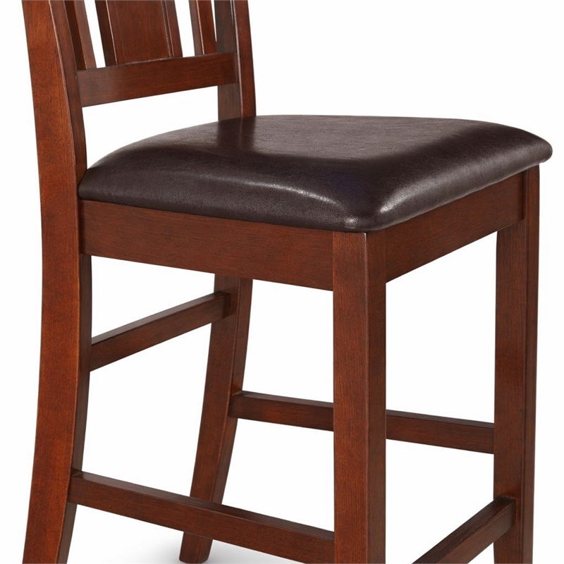 Pemberly Row Buckland Leather Counter Height Stool Set in Mahogany Finish