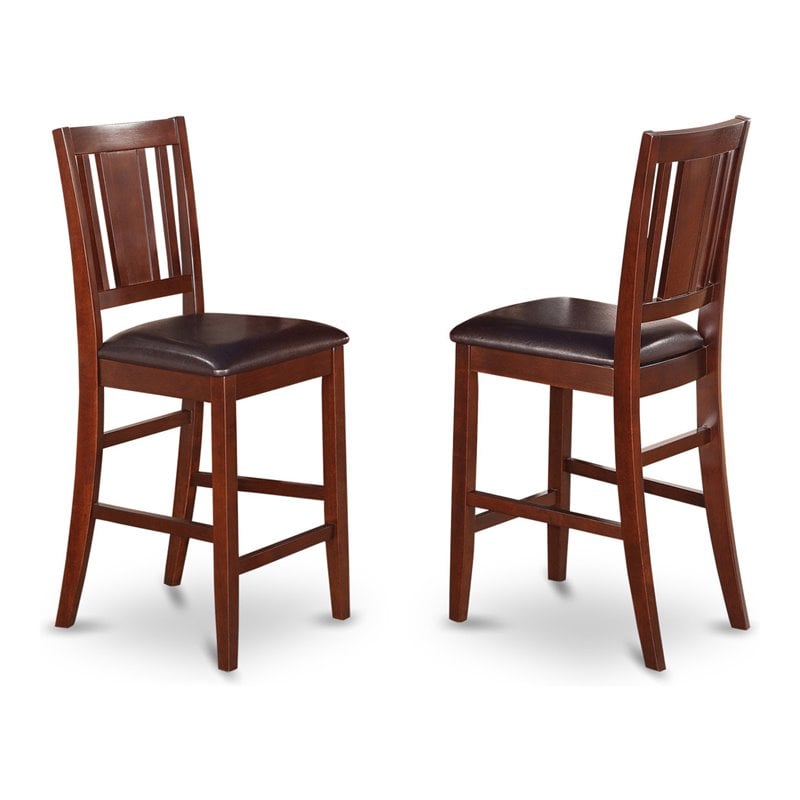 Pemberly Row Buckland Leather Counter Height Stool Set in Mahogany Finish