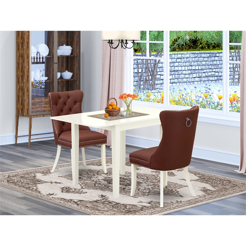 Pemberly Row 3-Piece Drop-Leaf Dinette Set in Linen White & Burgundy