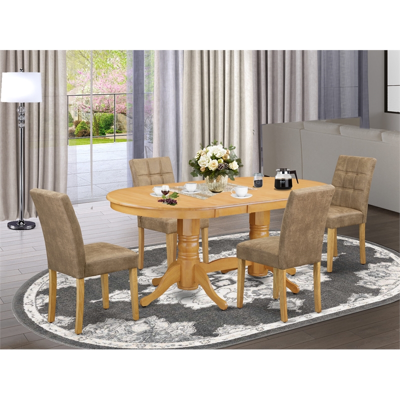 Pemberly Row 5-Piece Dining Set with Oak Table and Faux Leather Chairs