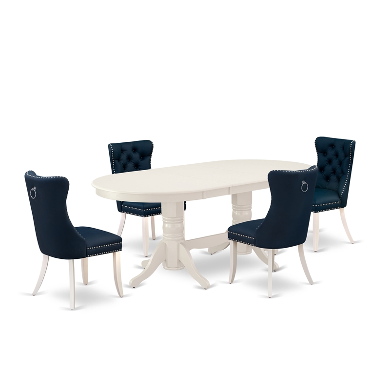 Pemberly Row 5-Piece Modern Dining Set with Oval Table in Linen White