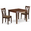 Pemberly Row 3-Piece Square Dining Set with Linen Chairs in Mahogany