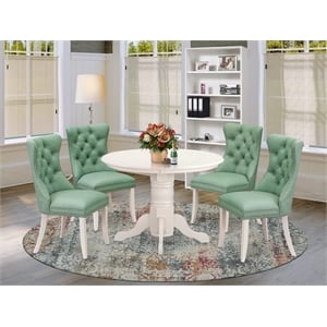 Pemberly Row 5-Piece Round Dining Table Set in Linen White and Willow Green