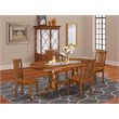 Pemberly Row 5-Piece Saddle Brown Dining Set with Oval Table and Slat Chairs