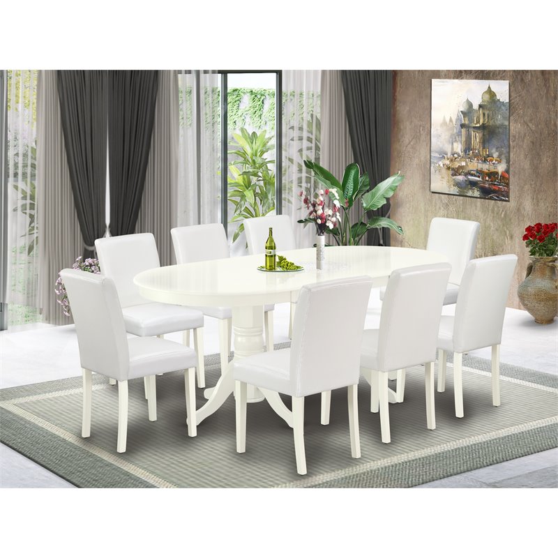 Pemberly Row 9-Piece Rubberwood Dining Set with Oval Table in Linen White