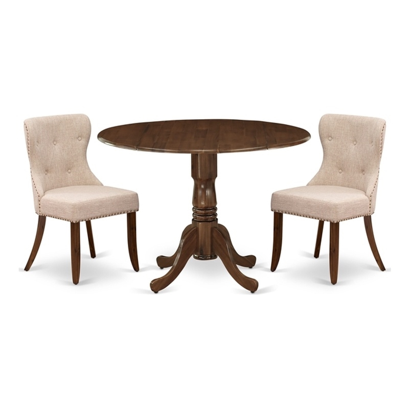 Pemberly Row 3-Piece Dining Set with Round Drop Leaf Table in Antique Walnut