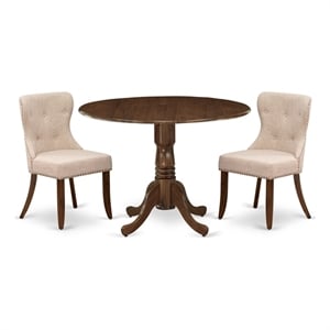 Pemberly Row 3-Piece Dining Set with Round Drop Leaf Table in Antique Walnut