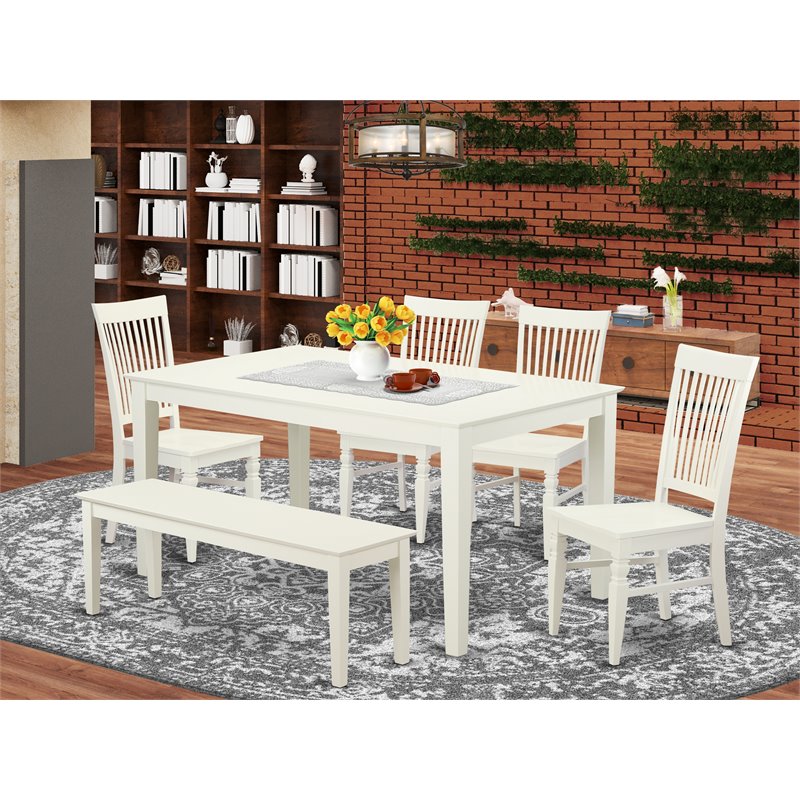 Pemberly Row Capri 6-Piece Wood Dining Set in Linen White