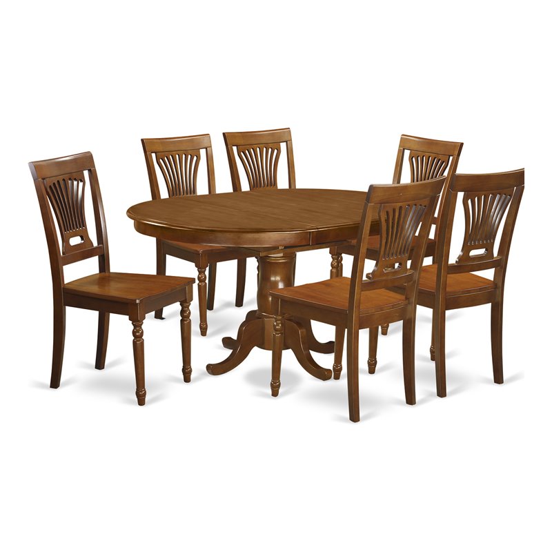 Pemberly Row 7-Piece Dining Set Saddle Brown Table with Ladder Chairs