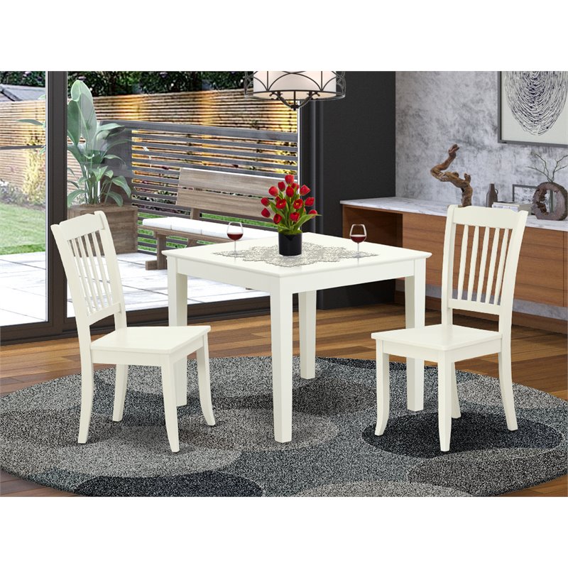 Pemberly Row Oxford 3-Piece Dining Set Linen White Wood Vertical Slats