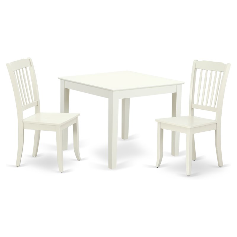 Pemberly Row Oxford 3-Piece Dining Set Linen White Wood Vertical Slats