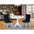 Pemberly Row 3-Piece Dining Set with Round Wood Table and Linen Chairs
