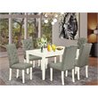 Pemberly Row Capri 7-Piece Dining Table Set in Linen White with Parson Chairs