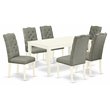Pemberly Row Capri 7-Piece Dining Table Set in Linen White with Parson Chairs