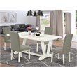 Pemberly Row V-Style 5-Piece Dining Table Set with Parson Chairs in Linen White