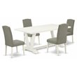 Pemberly Row V-Style 5-Piece Dining Table Set with Parson Chairs in Linen White
