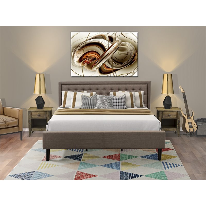Pemberly Row 3-Piece King Bedroom Set with Fabric Headboard in Brown Jacobean