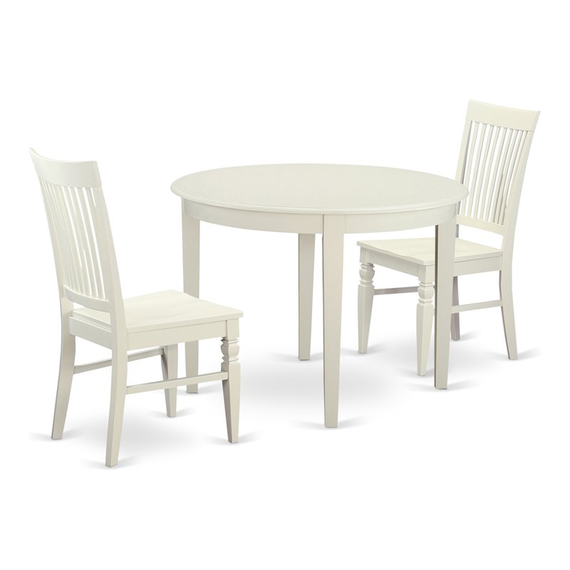 Pemberly Row Boston 3-Piece Dining Set in Linen White Finish with Round Table