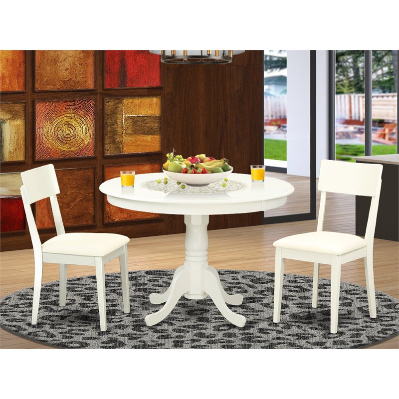 Pemberly Row Hartland 3-Piece Wood Dining Set with Faux Leather Seats in White