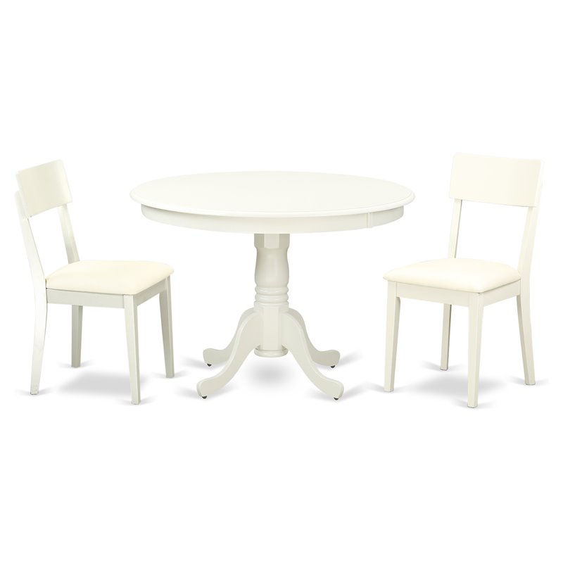 Pemberly Row Hartland 3-Piece Wood Dining Set with Faux Leather Seats in White