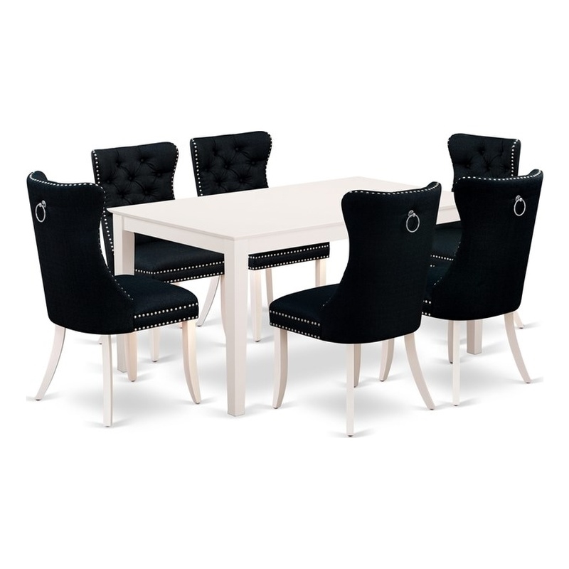 Pemberly Row 7-Piece Wood Dining Set in Linen White and Black