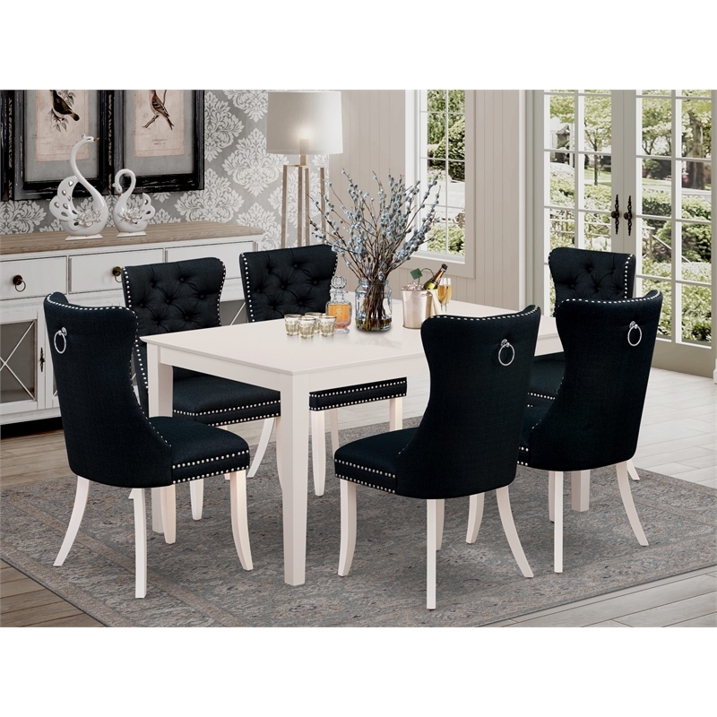 Pemberly Row 7-Piece Wood Dining Set in Linen White and Black