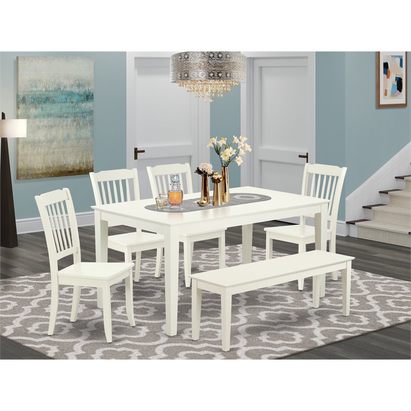 Pemberly Row Slat Back 6-Piece Wood Dining Set in Linen White