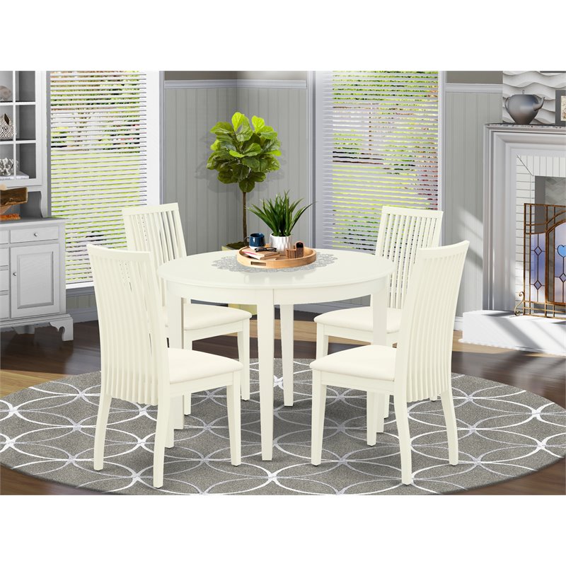 Pemberly Row 5-Piece Dining Set in Linen White with Foam Upholstered Seats