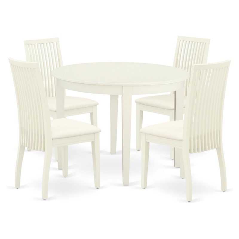 Pemberly Row 5-Piece Dining Set in Linen White with Foam Upholstered Seats