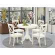 Pemberly Row 5-Piece Dining Set with Leather Chairs in Linen White Finish