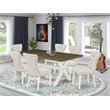 Pemberly Row X-Style 7-Piece Wood Dining Table Set in Linen White/Doeskin