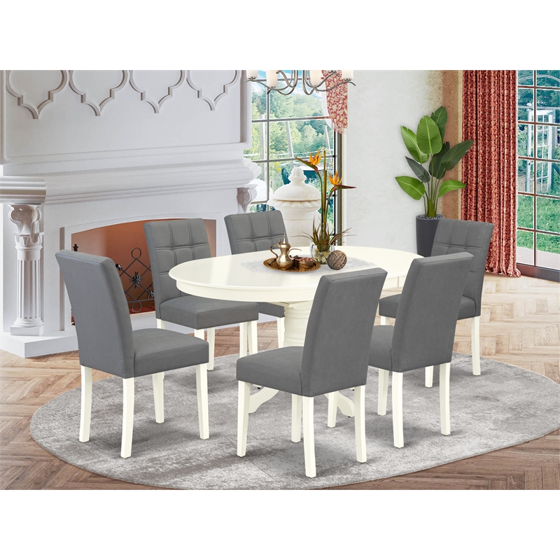 Pemberly Row 7-Piece Dining Room Set in Linen White and Platinum Gray